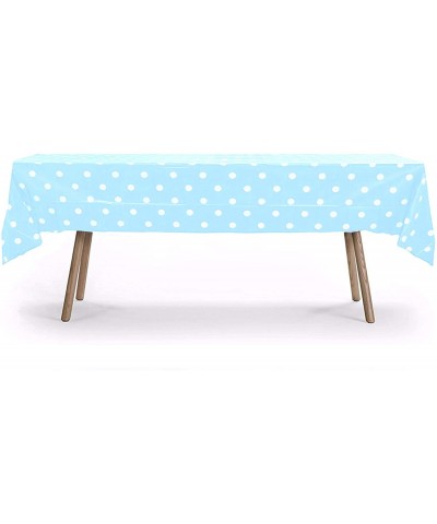 Table Cloth- 12 Pack- Light Blue Polka Dot- 54" x 108"- Rectangular Waterproof Plastic Tablecloth- Reusable Heavy Duty Polyes...