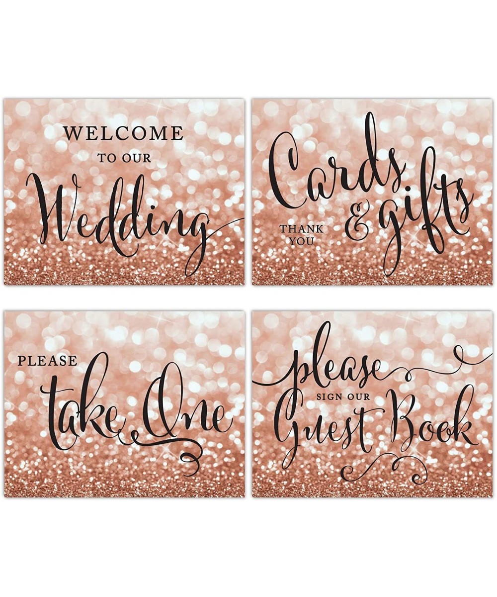 Unframed Wedding Party Signs- 8.5x11-inch- Glitzy Rose Gold Glitter- Welcome to Our Wedding- Cards and Gifts- Please Take One...