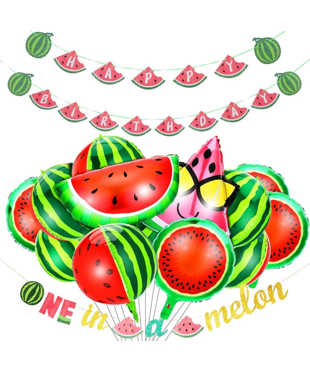 12 Pieces Watermelon Birthday Party Decorations Set Include 4D Watermelon Foil Balloon Glasses and Half Melon Balloons One in...