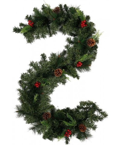 6 Feet Christmas Garland Pine Cones- and Red Berries Artificial Pine Wreath Garland Xmas Decorations (6 ft- Without Light) - ...