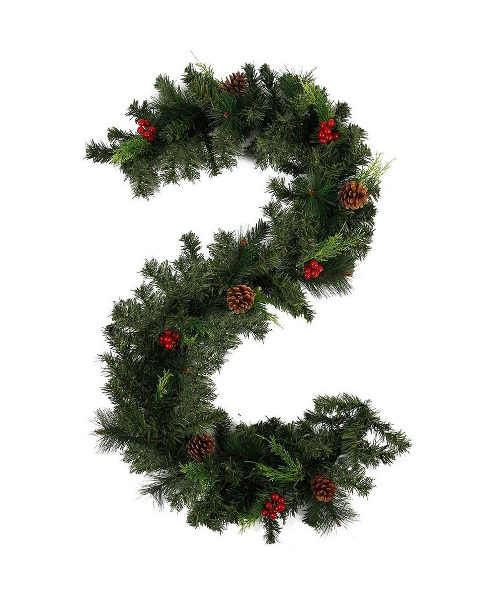 6 Feet Christmas Garland Pine Cones- and Red Berries Artificial Pine Wreath Garland Xmas Decorations (6 ft- Without Light) - ...