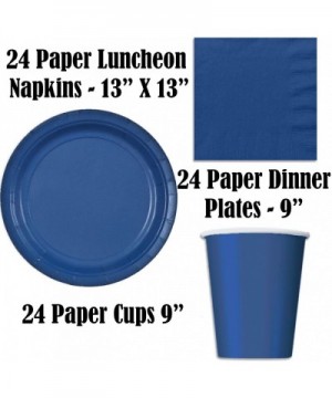 Paper Tableware Set for 24 - Blue & Silver - Dinner and Dessert Plates- Cups- Napkins- Cutlery (Spoons- Forks- Knives)- and T...