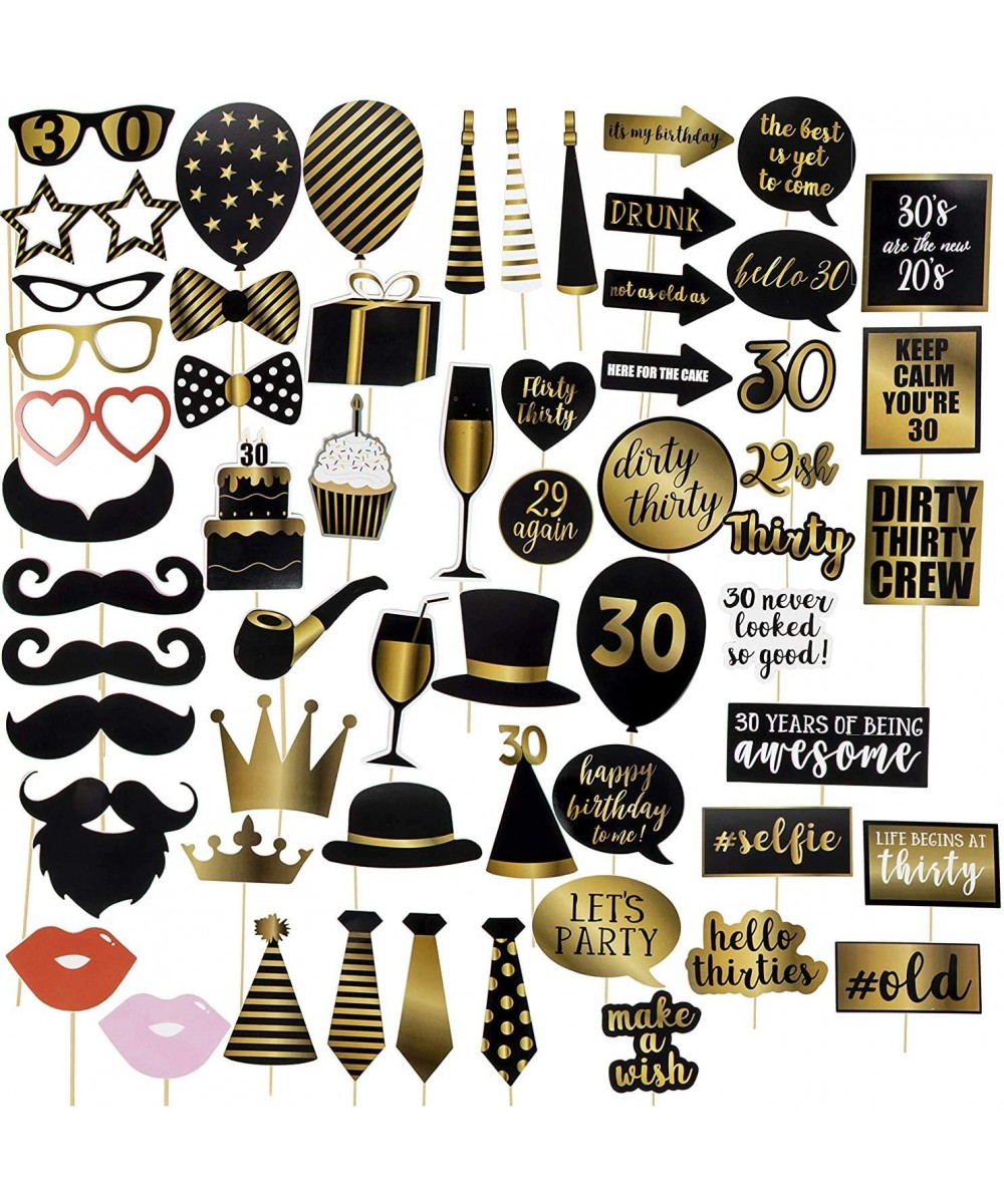 30th Birthday Photo Booth Props - 60-Pack Birthday Party Supplies- Selfie Props- Party Favors for Cocktail Parties- Black and...