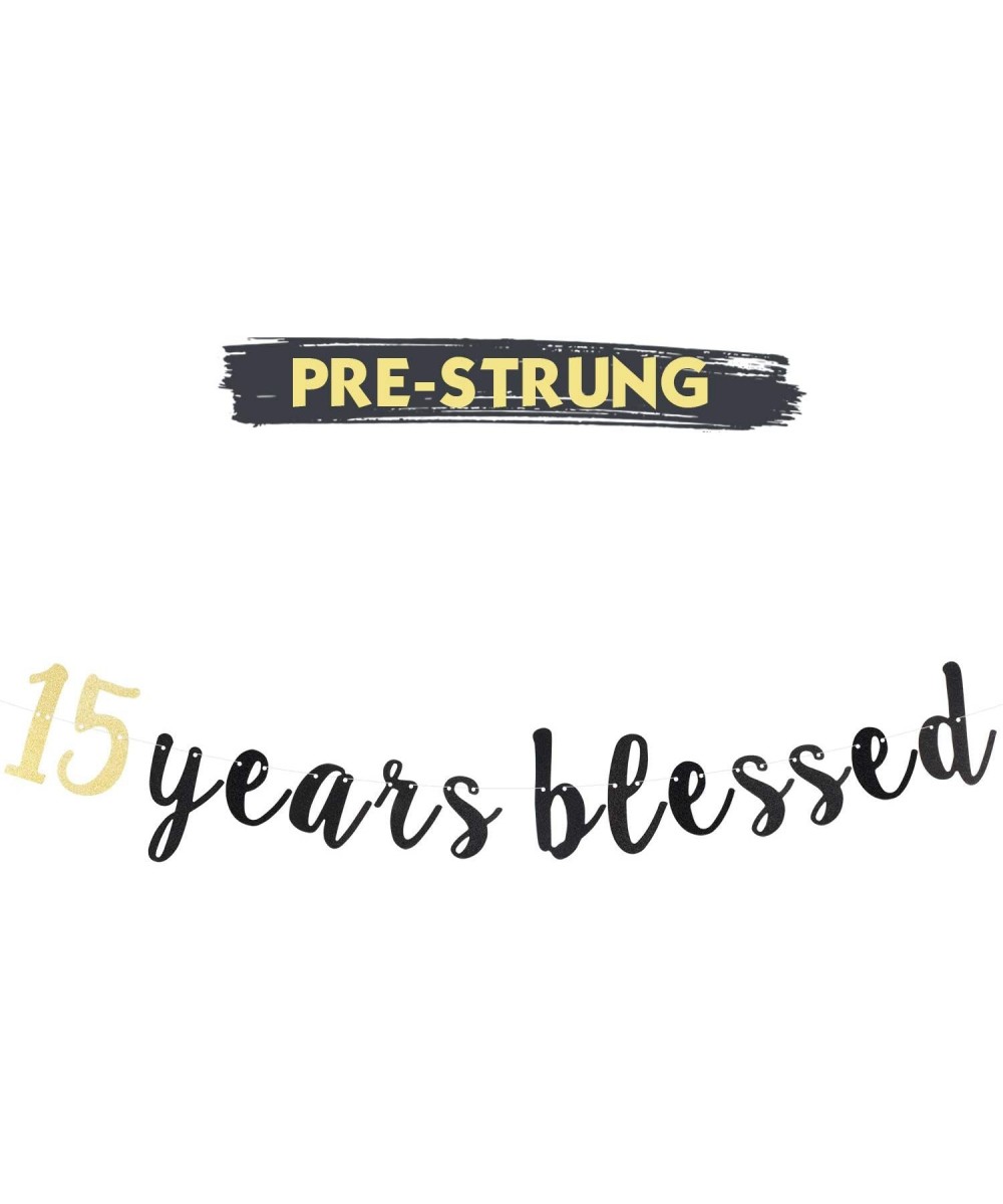 15 Years Blessed Black and Gold Glitter Bunting Banner 15 Years Old Happy 15th Birthday Anniversary Party Decorations. - 15th...