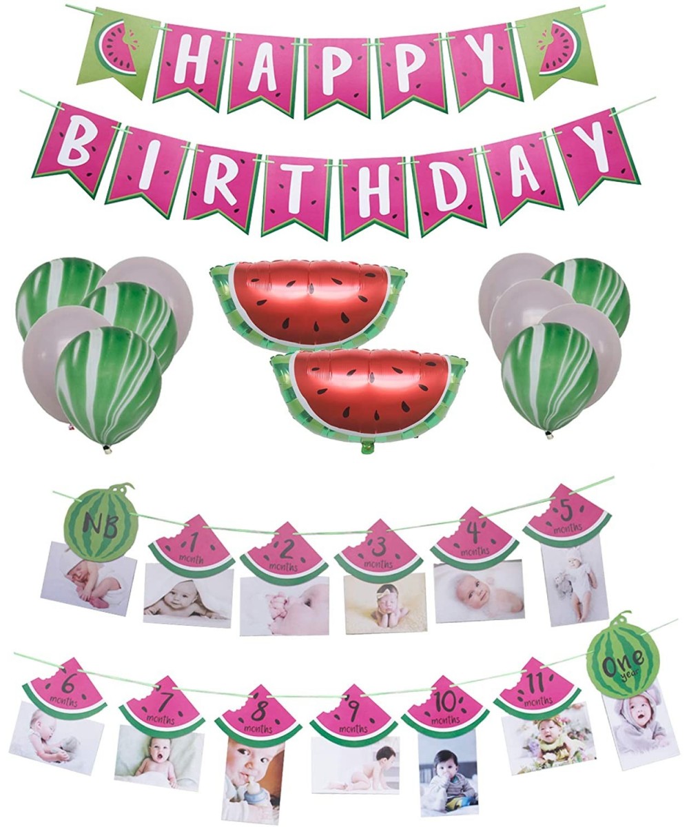 Watermelon 1st Birthday Decorations Monthly Milestone Photo Banner for Newborn to 12 Months-Watermelon Happy Birthday Banner ...