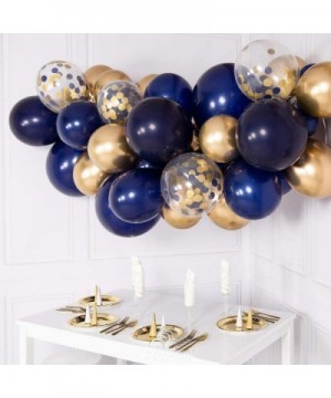 Navy Blue Party Balloons 50 Pcs 12 Inch Navy Blue-Gold Confetti-Pearl White Gold Metallic and Silver Metallic Latex Balloon f...