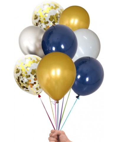 Navy Blue Party Balloons 50 Pcs 12 Inch Navy Blue-Gold Confetti-Pearl White Gold Metallic and Silver Metallic Latex Balloon f...