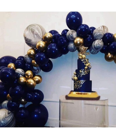 Navy Blue Party Balloons 50 Pcs 12 Inch Navy Blue-Gold Confetti-Pearl White Gold Metallic and Silver Metallic Latex Balloon f...