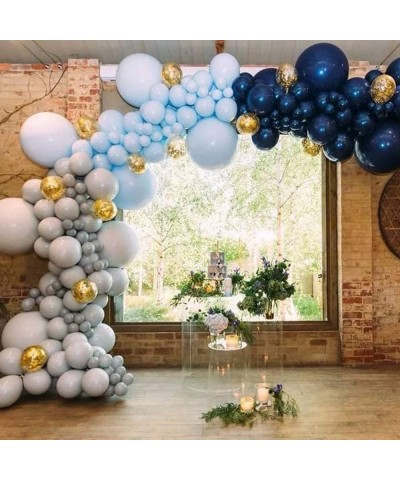 Navy Blue Party Balloons 50 Pcs 12 Inch Navy Blue-Gold Confetti-Pearl White Gold Metallic and Silver Metallic Latex Balloon f...