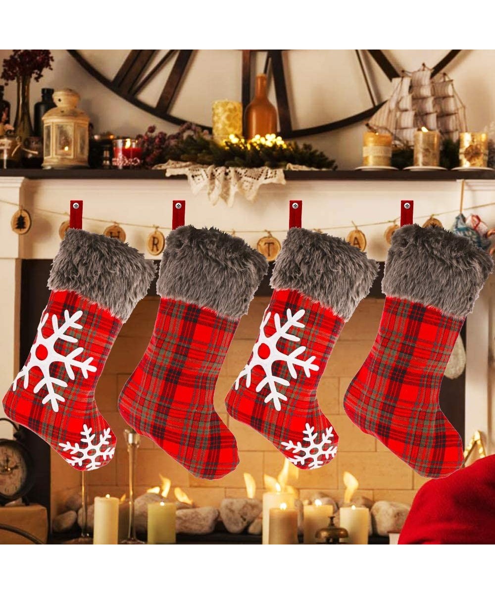 Christmas Stockings- 4 Pack 18" Burlap with Large Plaid Snowflake and Plush Faux Fur Cuff for Christmas Decoration and Family...