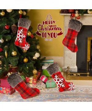 Christmas Stockings- 4 Pack 18" Burlap with Large Plaid Snowflake and Plush Faux Fur Cuff for Christmas Decoration and Family...