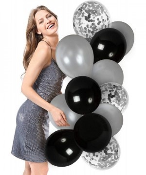 Silver Black Latex Balloons Silver Confetti Balloons 44 Pack for Birthday Retirement Party Engagement Graduation Party Decora...