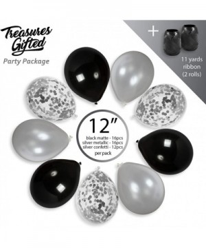 Silver Black Latex Balloons Silver Confetti Balloons 44 Pack for Birthday Retirement Party Engagement Graduation Party Decora...