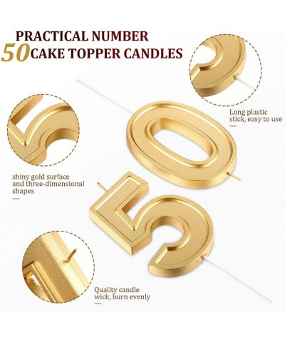 3.7 Inch 50th Birthday Number Candle Gold Large Number 50 Cake Topper Candles Birthday Numeral Cake Candles Party Decoration ...