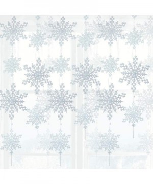 White Snowflake Garlands - Set of 12 Strands of Glittery Snowflakes - 6 Large Glitter Snow Flakes on Each String- Winter Wind...