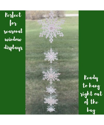 White Snowflake Garlands - Set of 12 Strands of Glittery Snowflakes - 6 Large Glitter Snow Flakes on Each String- Winter Wind...