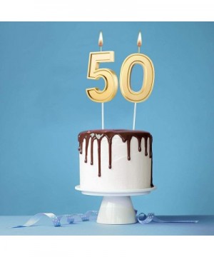 3.7 Inch 50th Birthday Number Candle Gold Large Number 50 Cake Topper Candles Birthday Numeral Cake Candles Party Decoration ...