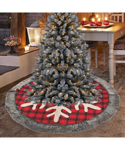 48 Inch Christmas Tree Skirt Big Snowflake Plaid Burlap Christmas Tree Skirt mat Soft Carpet Xmas Holiday Party Ornaments for...