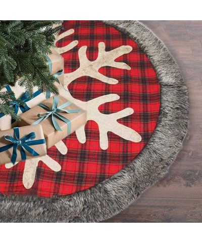 48 Inch Christmas Tree Skirt Big Snowflake Plaid Burlap Christmas Tree Skirt mat Soft Carpet Xmas Holiday Party Ornaments for...