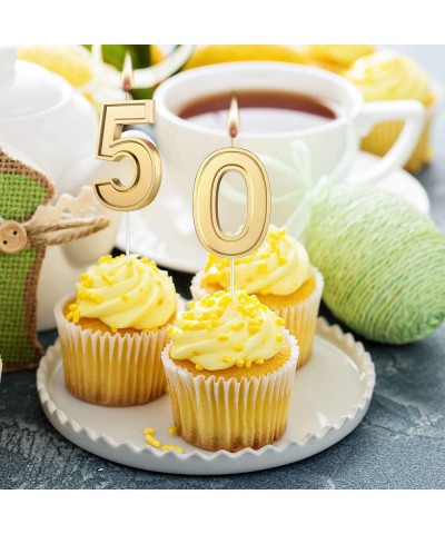 3.7 Inch 50th Birthday Number Candle Gold Large Number 50 Cake Topper Candles Birthday Numeral Cake Candles Party Decoration ...