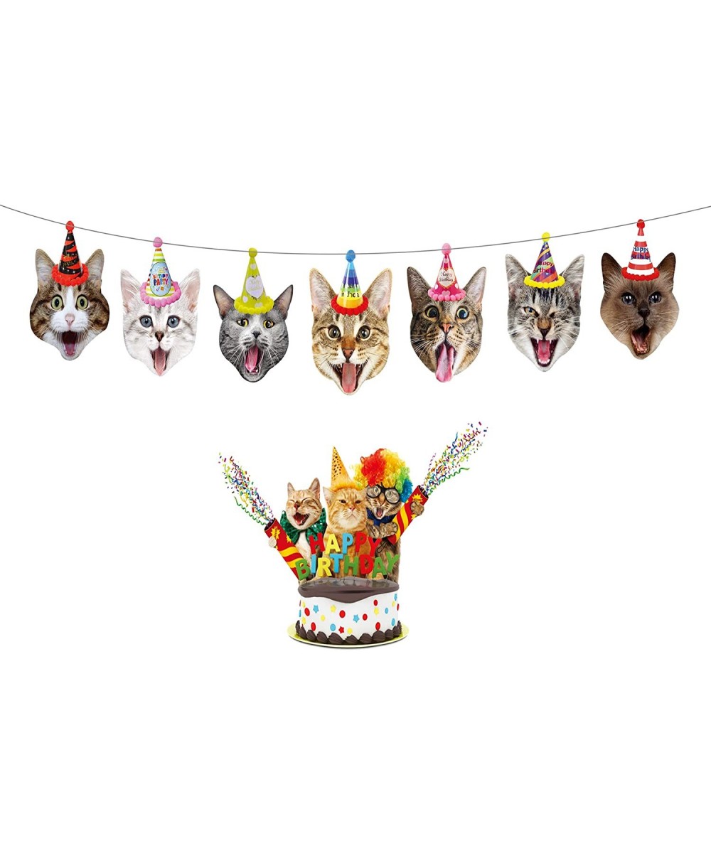 Birthday Cat Garland 8 Packs- Funny Photographic Cat Faces Birthday Banner- Kitties Bday Party Bunting Decorations - Cat - C5...