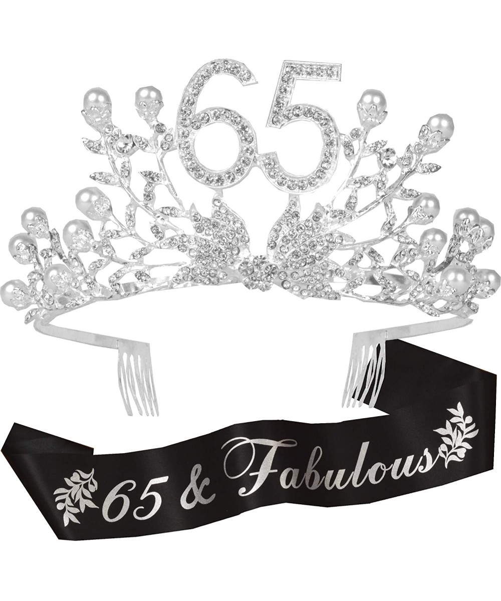 65th Birthday Gifts for Women- 65th Birthday Tiara and Sash- 65 Fabulous Sash and Crystal Tiara- 65th Birthday Decorations fo...