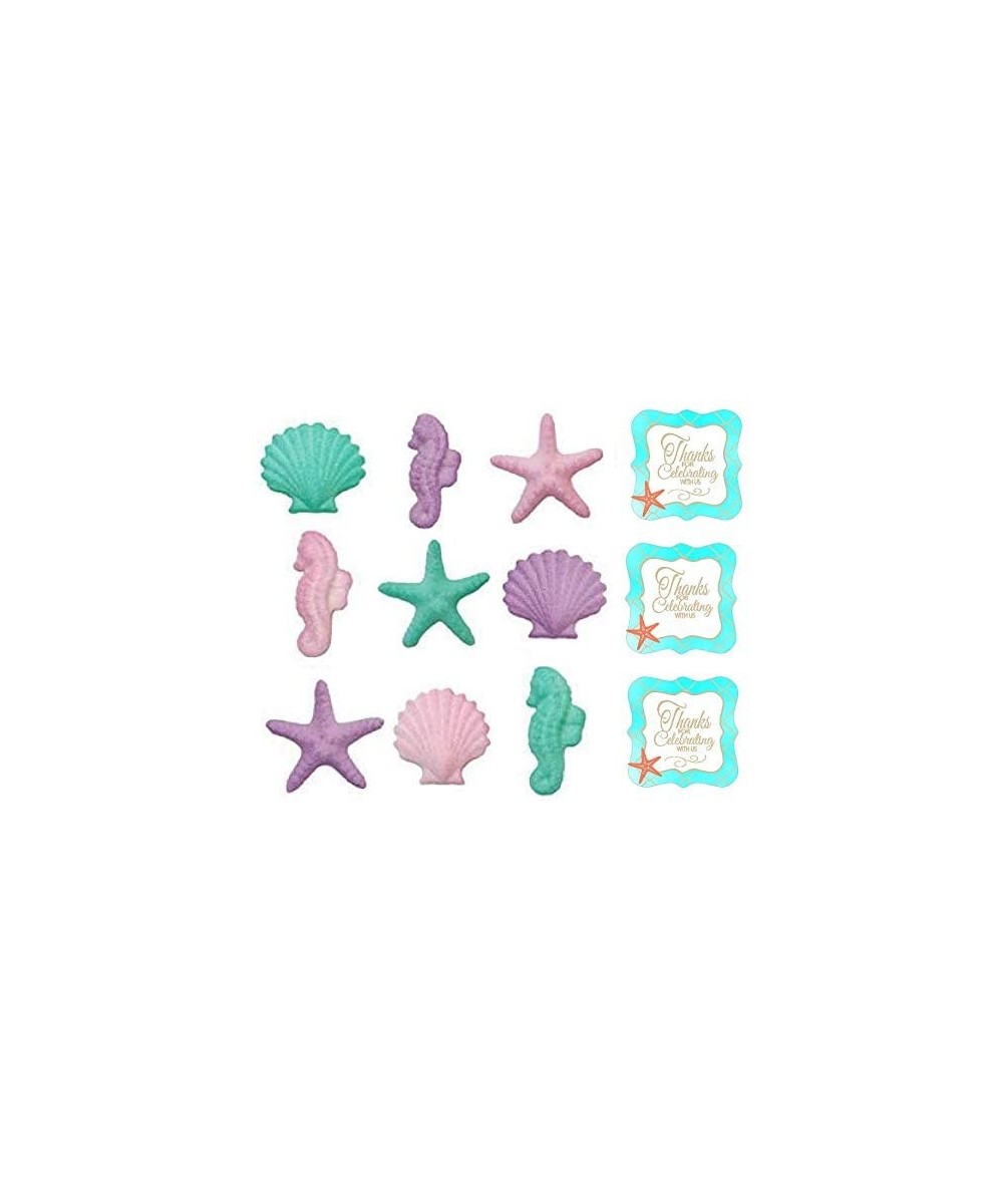 12pack Pink- Purple- Teal Seahorses- Starfish & Shells Shimmer Edible Sugar Cake & Cupcake Decorations 12 Count with 12 SeaSh...