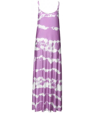 Women's Sleeveless Loose Tie Dye Maxi Dresses Summer Tank Top Dress Casual Tunics Long Dress Beach Swing Dress - Z1-purple - ...