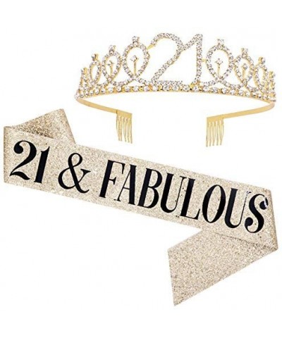 21 & Fabulous" Sash & Rhinestone Tiara Set - 21st Birthday Gifts Birthday Sash for Women Birthday Party Favors (Glitter Gold/...