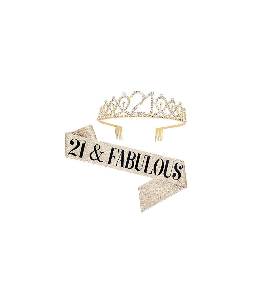 21 & Fabulous" Sash & Rhinestone Tiara Set - 21st Birthday Gifts Birthday Sash for Women Birthday Party Favors (Glitter Gold/...