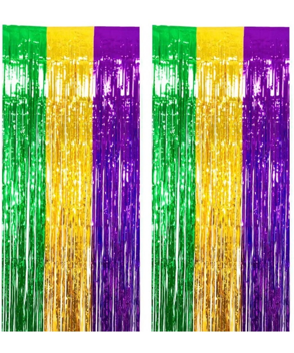 4Pack Mardi Gras Foil Fringe Curtains DIY Party Tinsel Photo Background Backdrop Door Wall Decorations- Gold Green Purple - G...