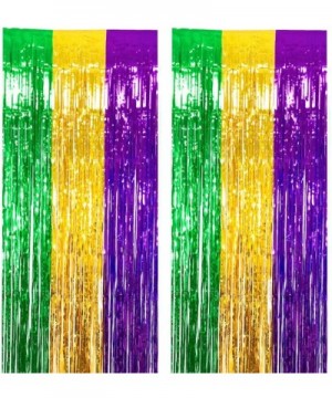 4Pack Mardi Gras Foil Fringe Curtains DIY Party Tinsel Photo Background Backdrop Door Wall Decorations- Gold Green Purple - G...