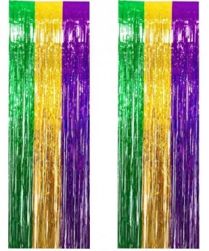 4Pack Mardi Gras Foil Fringe Curtains DIY Party Tinsel Photo Background Backdrop Door Wall Decorations- Gold Green Purple - G...