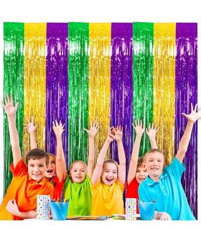 4Pack Mardi Gras Foil Fringe Curtains DIY Party Tinsel Photo Background Backdrop Door Wall Decorations- Gold Green Purple - G...