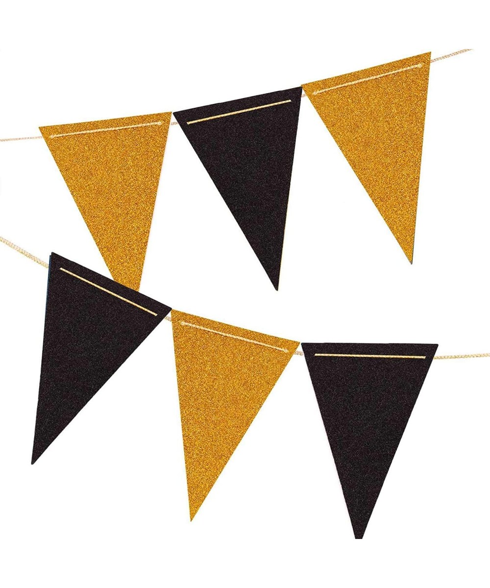 20 Feet Black and Gold Glitter Pennant Banner- Glitter Paper Triangle Flags Bunting for Birthday Party- Wedding Decor- Baby S...