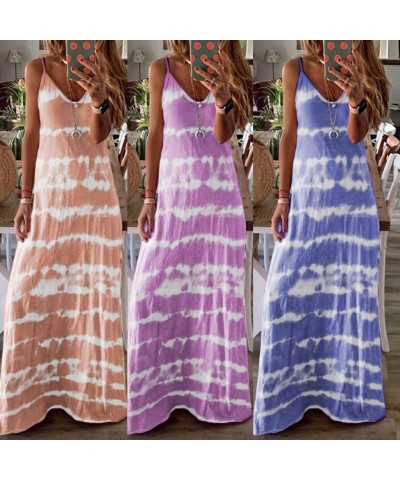 Women's Sleeveless Loose Tie Dye Maxi Dresses Summer Tank Top Dress Casual Tunics Long Dress Beach Swing Dress - Z1-purple - ...