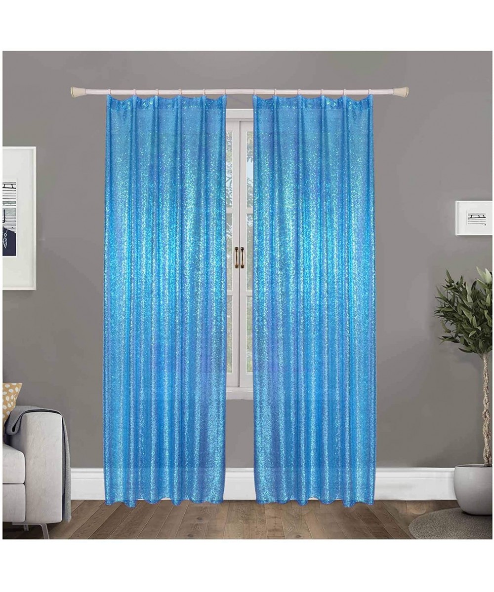 Sequin Curtain 84 Turquoise The Glittery Glize Sequin Curtain Panel Backdrop for Bedroom Wedding Birthday Party Partial Light...
