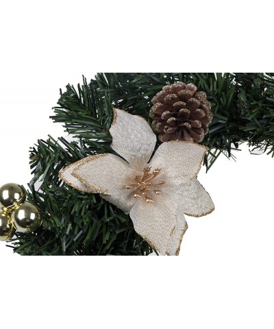 Christmas Wreath with White Poinsettia- Snow Covered Pine Cones- Gold Bows and Ornaments - Perfect for Interior or Exterior C...