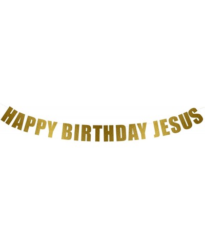 Happy Birthday Jesus Banner - Christmas Holiday Winter Merry Christmas Party Banner Sign - String It Banners (Gold Metallic) ...