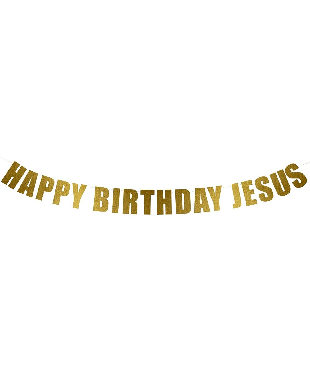 Happy Birthday Jesus Banner - Christmas Holiday Winter Merry Christmas Party Banner Sign - String It Banners (Gold Metallic) ...