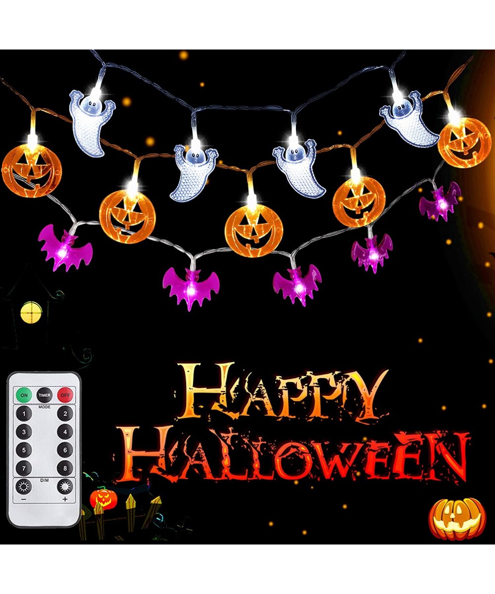 Set of 3 Halloween Decorations Lights with Remote-8 Modes 90 LEDs IP65 Waterproof Battery Operated Pumpkin Bat Ghost Fairy St...
