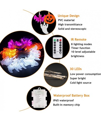 Set of 3 Halloween Decorations Lights with Remote-8 Modes 90 LEDs IP65 Waterproof Battery Operated Pumpkin Bat Ghost Fairy St...