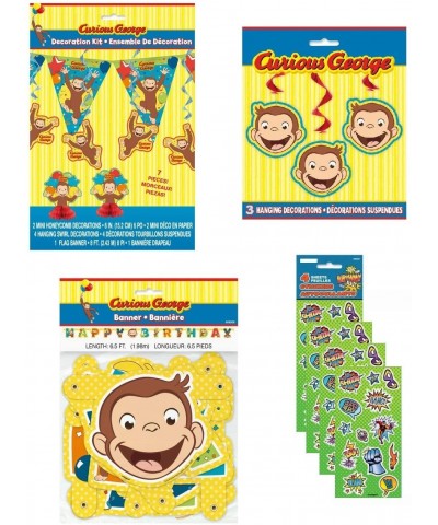 Bigsavings Curious George Birthday Party Supply Decoration Bundle Includes Banner- Mini Centerpieces- Hanging Swirls- 8 Feet ...