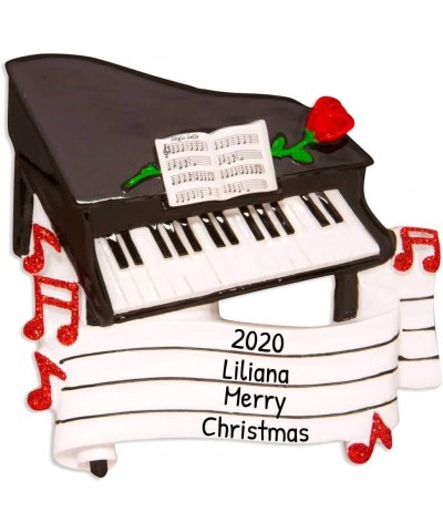 Personalized Piano Christmas Tree Ornament 2020 - Black Keyboard Instrument Keys Red Rose Notes Treble Clef Pianist Performs ...