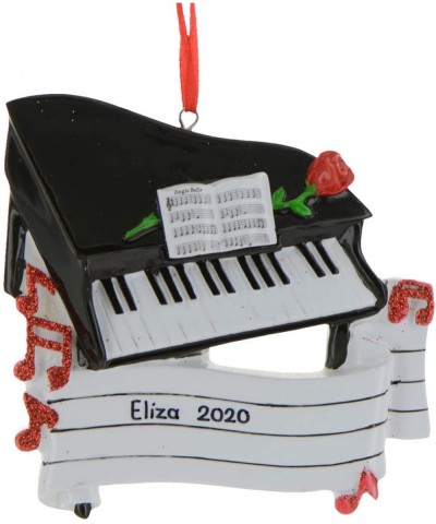 Personalized Piano Christmas Tree Ornament 2020 - Black Keyboard Instrument Keys Red Rose Notes Treble Clef Pianist Performs ...