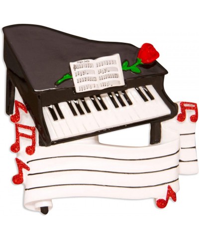 Personalized Piano Christmas Tree Ornament 2020 - Black Keyboard Instrument Keys Red Rose Notes Treble Clef Pianist Performs ...