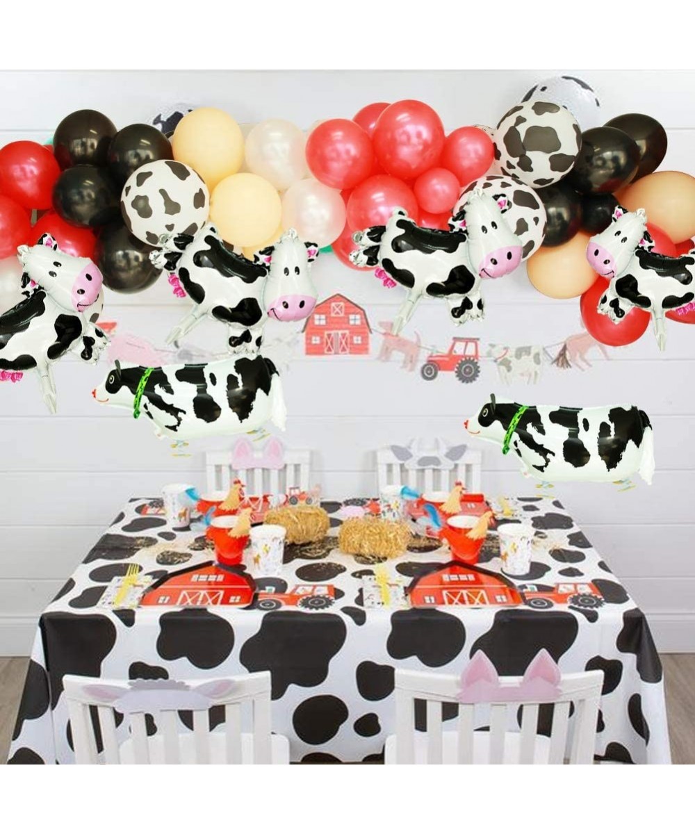 Cow Party Balloon Garland- 130 Pcs Farm Party Balloon Set of Cow Print Balloons-White Black Red Balloons- Animal Walking Ball...
