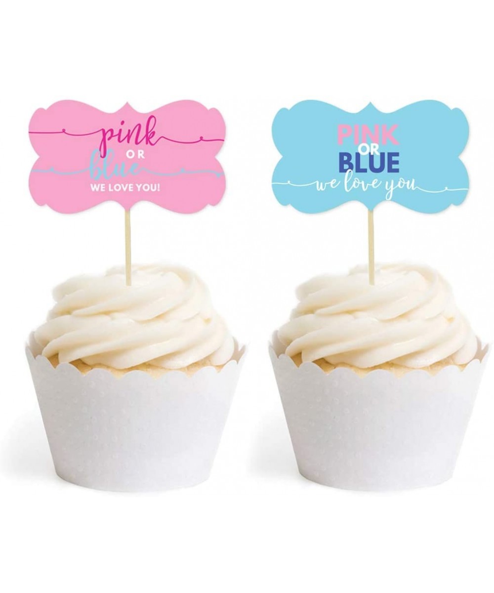 Pink or Blue We Love You Gender Reveal Baby Shower Collection- Cupcake Topper DIY Party Favors Kit- Fancy Frame Shape- 18-Pac...
