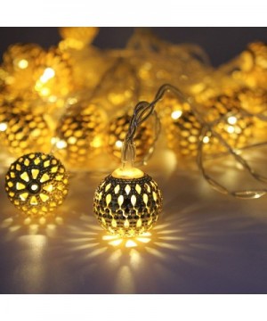 LED Globe String Lights- Decorative Moroccan Orb- 40 Golden Metal Balls- Bright Warm Light- Battery Powered- for Indoor and O...