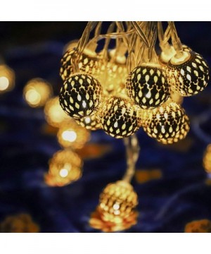 LED Globe String Lights- Decorative Moroccan Orb- 40 Golden Metal Balls- Bright Warm Light- Battery Powered- for Indoor and O...